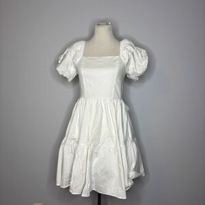 Blue b- White Puff Sleeve Dress